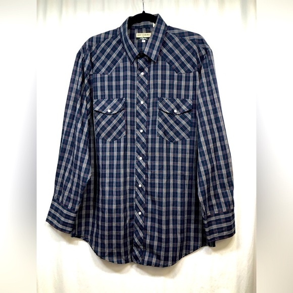 Roper Gold Collection Blue White Red Plaid Pearl Snap Button Mens Shirt Large - Picture 1 of 16
